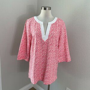 Tommy Bahama Womens XL Islandzone Aubrey Tile Isle Tunic Top Stretch V Neck